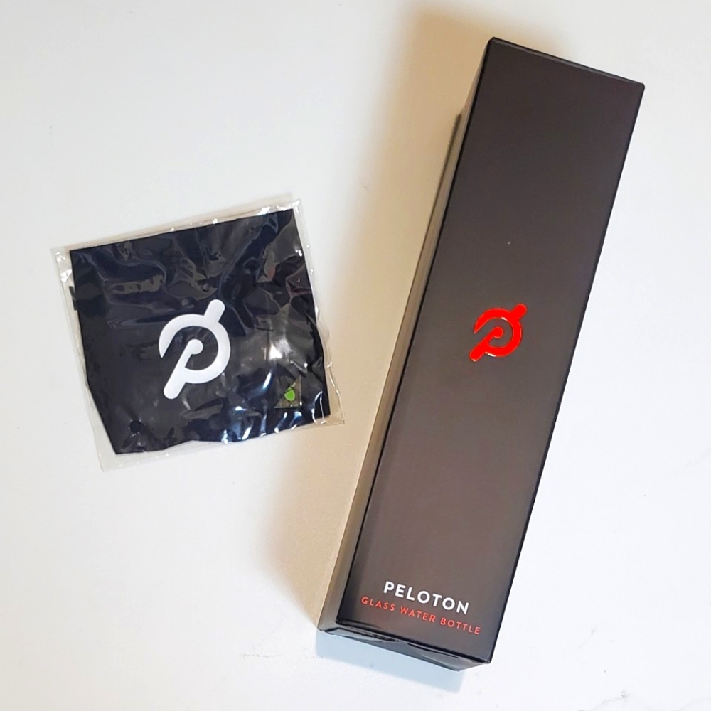 Peloton 16 Oz Glass Water Bottle with Peloton Sweat Headband O/S